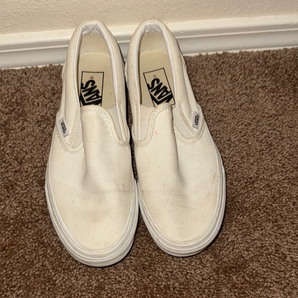 Vans White Slip-On Sneakers Canvas Upper Elastic Panels